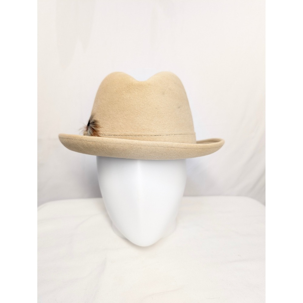 Vintage Capper &‎ Capper Churchill Ltd Fedora Hat Mens Tan Beige Feather Detail - Picture 2 of 13